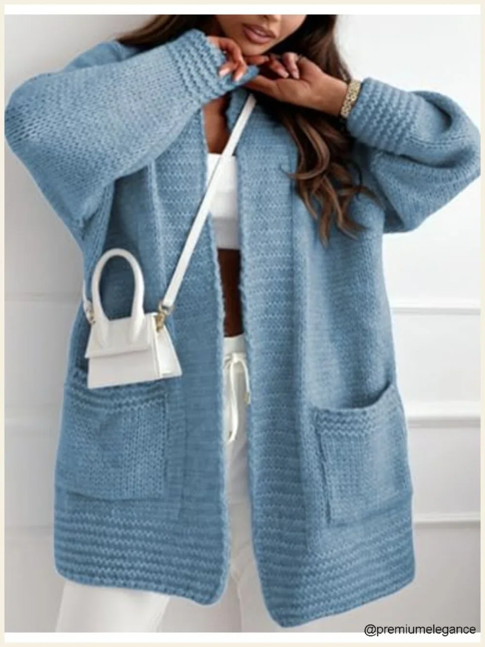 Womens Open Front Chunky Knit Cardigan Sweater with Pockets